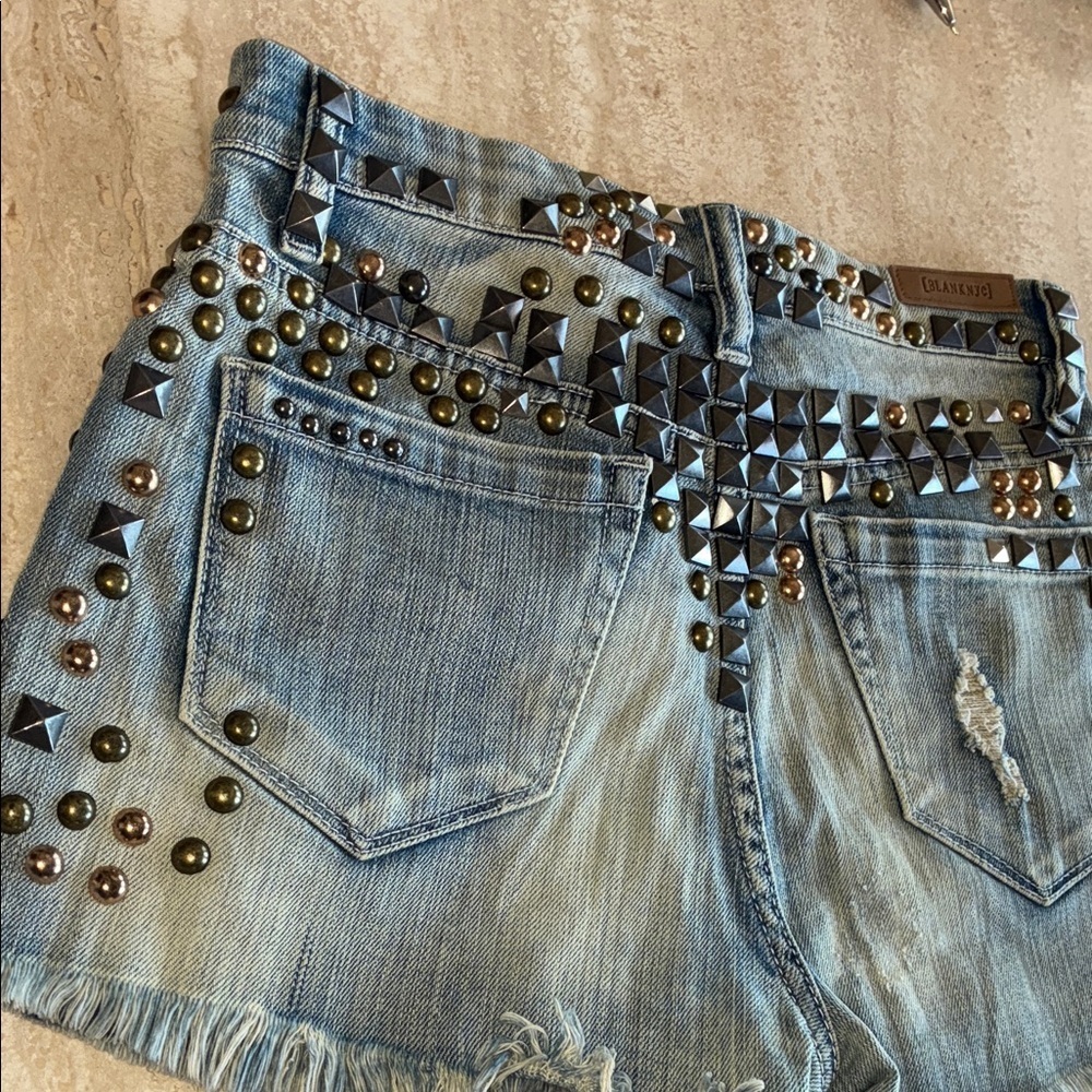 BLANK NYC Jean Shorts, Extreme Studded, Distressed/Destroyed. Vtg.  24 EUC - Picture 6 of 16
